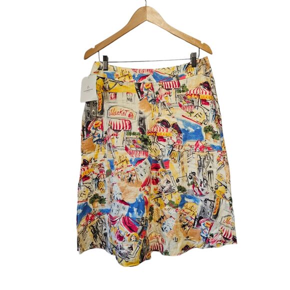 Vintage‎ Liz Claiborne Skirt Linen Novelty Print Cityscape Cafe Scene Skirt 12P - Picture 2 of 4
